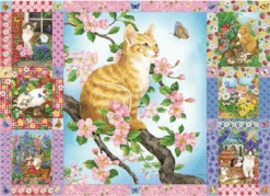 Cobble Hill Quilt Met Bloesems En Kittens - Puzzel Van 1000 Stukjes